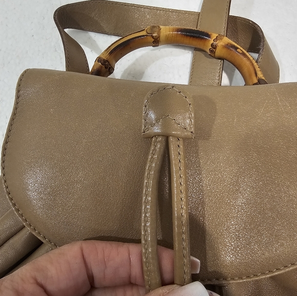 GUCCI 🔥🔥HOST PICK🔥🔥Vintage Bamboo Handle Drawstring Leather  Backpack - Picture 15 of 16